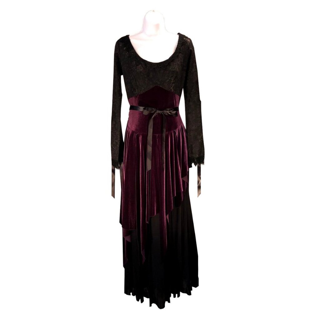 Deluxe Shrine Black Dress Belgium Lace Chiffon Deep Purple Velvet New